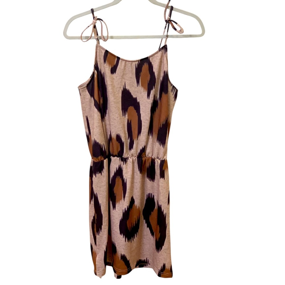Belinda Leopard Print Mini Strappy Tank Cami Slip Dress Casual Cover Up- M- NWT